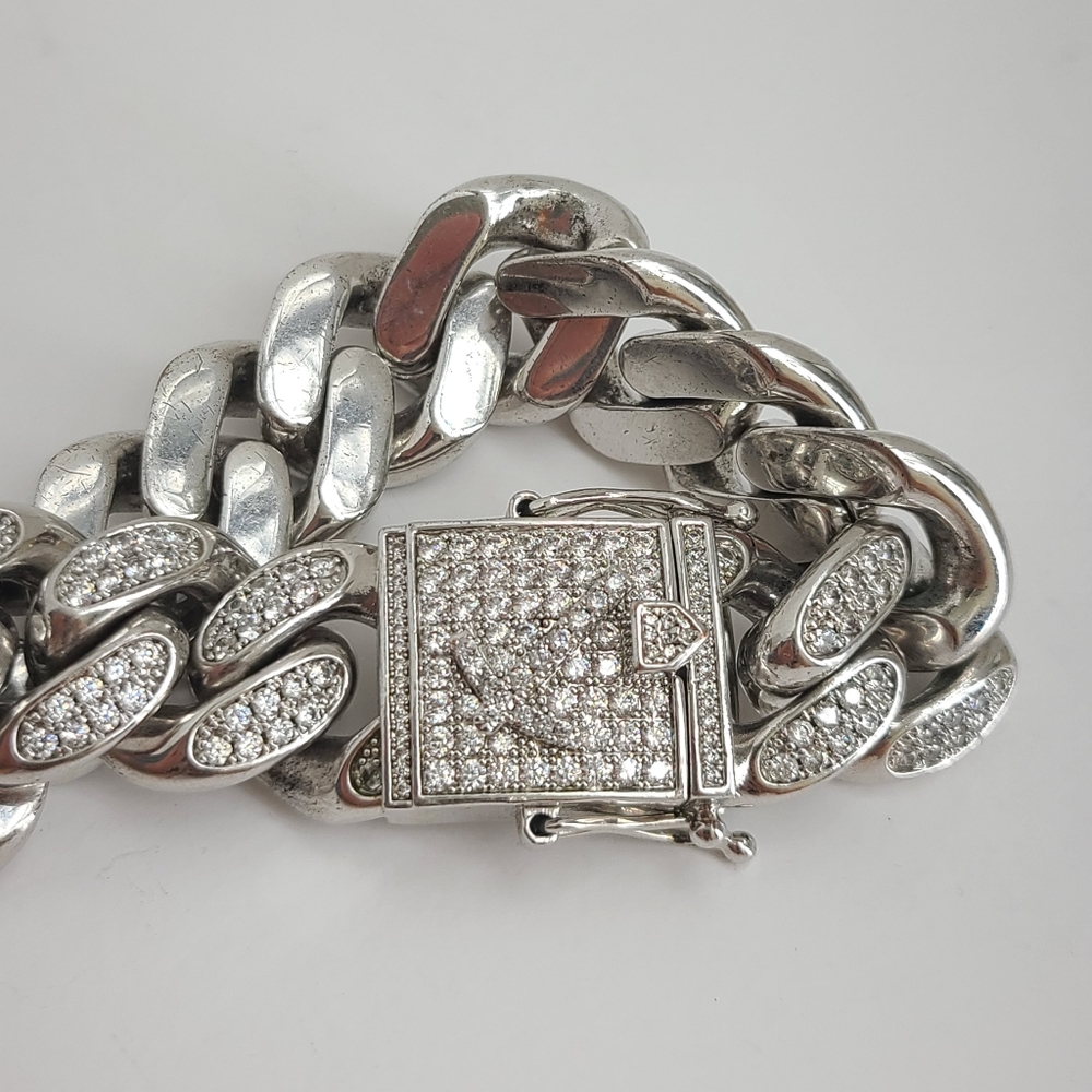 GLD Shop White Gold  8 inch Men Cuban Link Bracelet diamonds